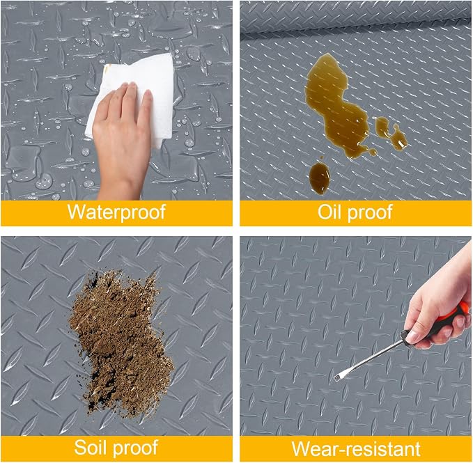 8x20 FT Garage Floor Mat, 2.8mm Thickened Flooring Roll Diamond Plate PVC - Image 6