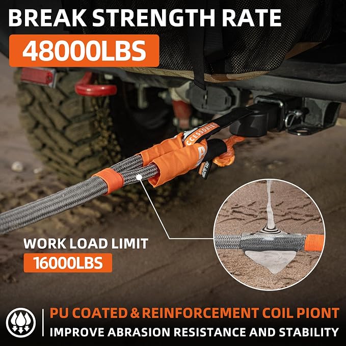 ALL-TOP Kinetic Recovery Rope, 1in x 30ft, Heavy Duty 30+% Elasticity, 16000Lbs - Image 2