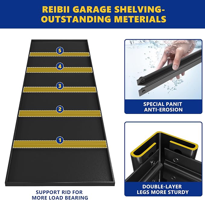 REIBII 48.2" W Garage Shelving Heavy Duty Metal Shelving 3000LBS Storage - Image 8