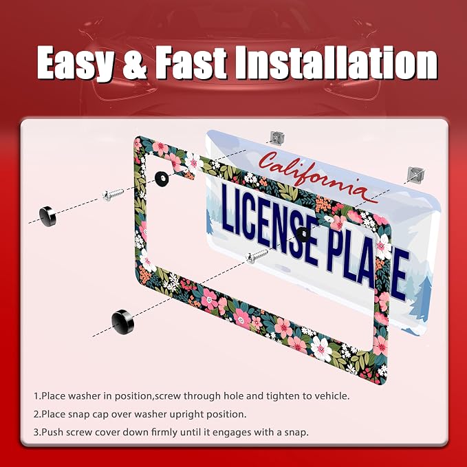 Folk Art Flowers License Plate Frame Beautiful Floral License Plate Holder - Image 3