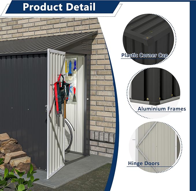 Shed Lean to Storage Shed, Outdoor 4' x 8' Metal Wall Side Storage Sheds & - Image 6