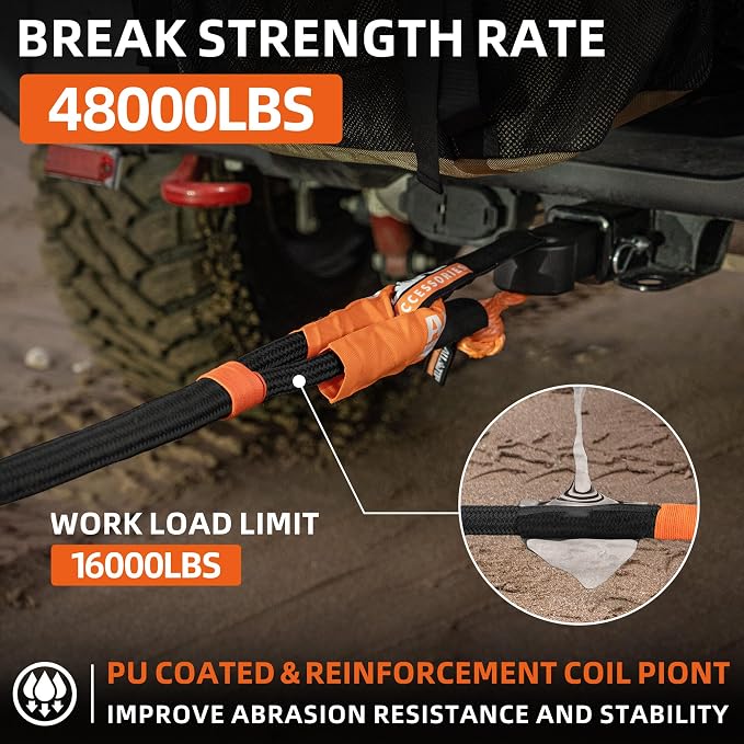 ALL-TOP Kinetic Recovery Rope, 1in x 20ft, Heavy Duty 30+% Elasticity, 16000Lbs - Image 2