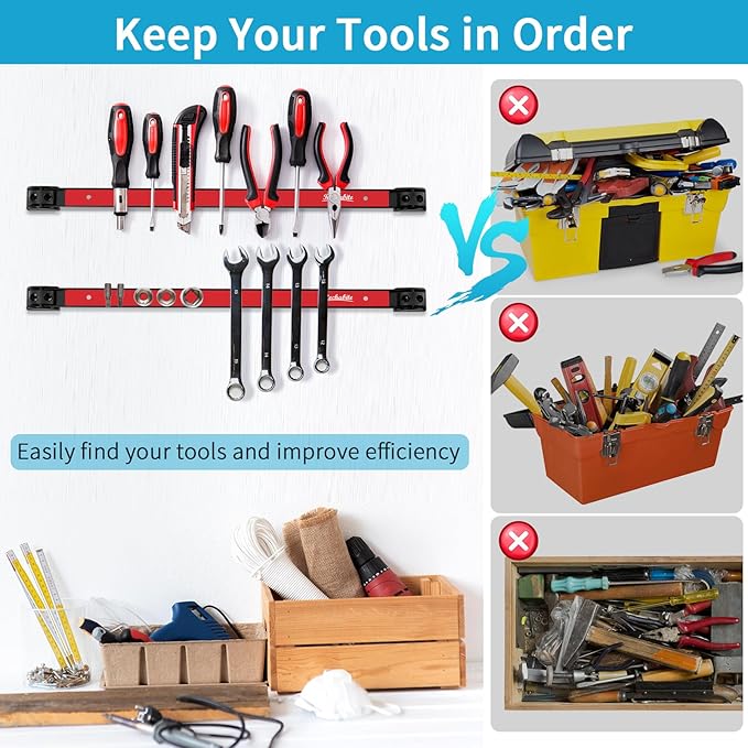 4 Pieces 24" Magnetic Tool Holder Strip, Metal Tool Organizer Rack - Image 5