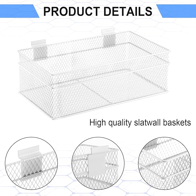 Barydat 4 Pcs Slatwall Basket Set Ventilated Metal Slatwall Basket Hanging Wire - Image 4