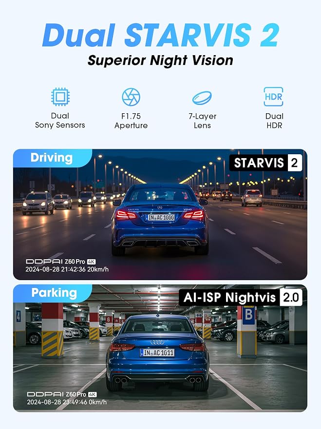 DDPAI Dash Cam Front and Rear, Dual STARVIS 2 IMX678 IMX662 Dashcam, 4K+1080P - Image 5
