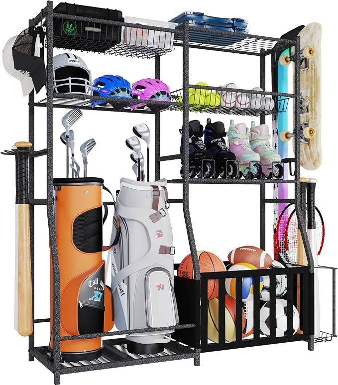 HOMREST Sports Equipment Storage, 2 Golf Bag Storage Stand, Ball Holder by HOMREST