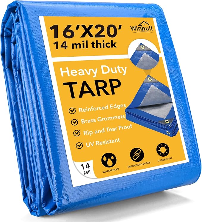 Tarp 16x20 Feet 14 Mil Heavy Duty Waterproof Tarp, Large Multipurpose Cover by Winpull