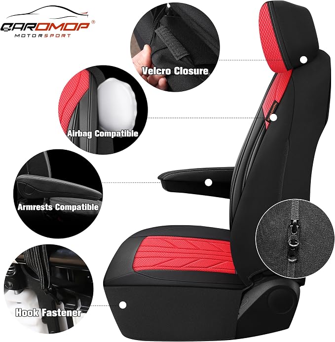CAROMOP Luxury Faux Leather&Fabric Car Seat Covers Full Set - Image 4