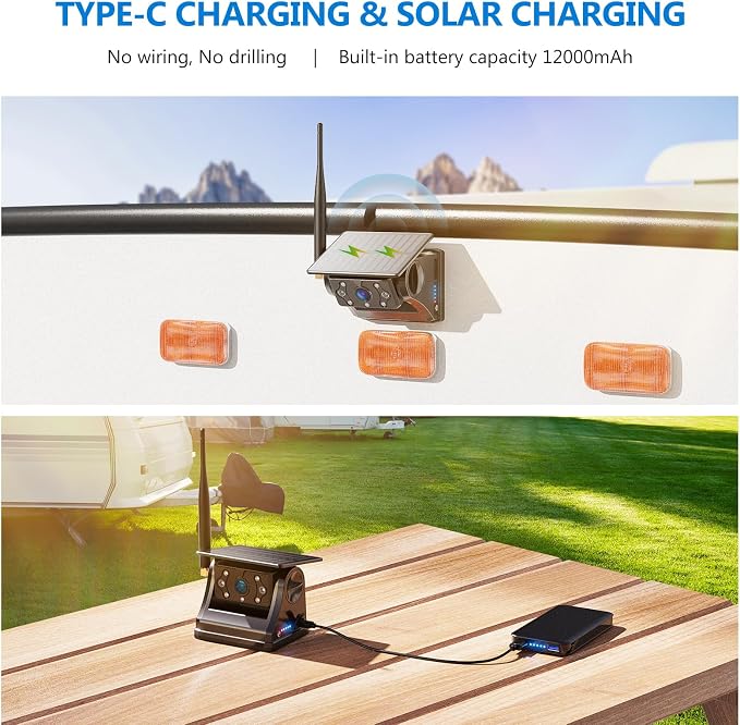 Magnetic Solar Wireless RV Backup Camera, 1080P 7" Touchscreen IPS Monitor & 2 - Image 3