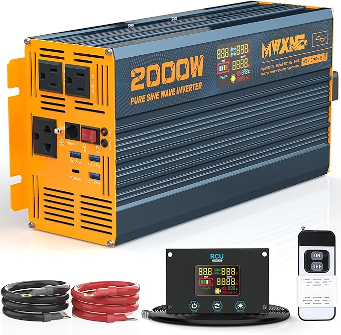 2000W Pure Sine Wave Power Inverter DC 12V to 110V 120V AC by MWXNE