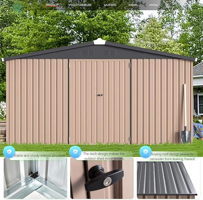 U-MAX 10' x 10' Shed Outdoor Storage Shed Clearance, Metal Garden Large Yard - Image 3