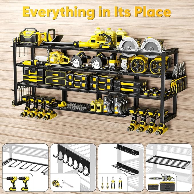 64”W Power Tool Organizer Wall Mount, Heavy Duty 8-Drill Cordless Drill Holder - Image 3