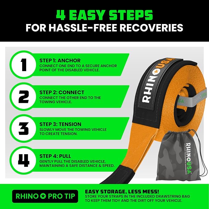 Rhino USA Recovery Tow Strap- 31, 518lb Break Strength- Emergency Recovery - Image 6