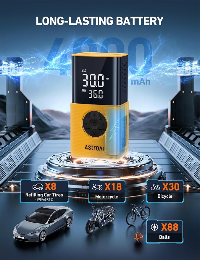 AstroAI Tire Inflator L7S Portable Air Compressor Cordless Bike Air Pump - Image 3
