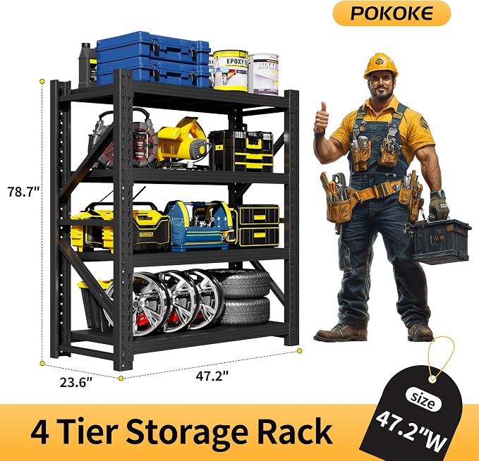 Garage Shelving Unit, 4 Tier Heavy Duty Racks, Easy Assembly, Metal Racks - Image 2