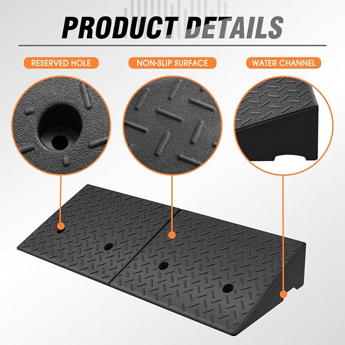DNA MOTORING 1pcs 5.7" Rise Rubber Curb Ramp Heavy Duty Loading Driveway Ramp - Image 5