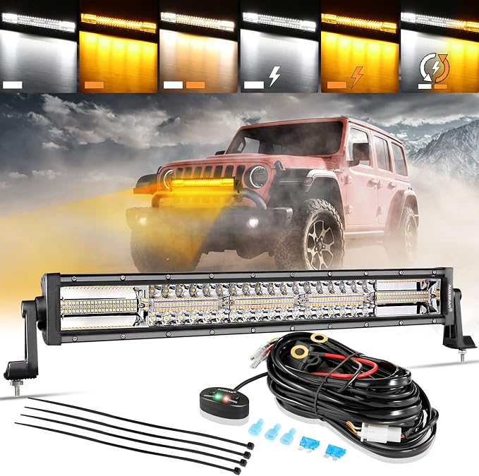 Auxbeam 22 Inch LED Light Bar, 120W 6 Modes Amber White Strobe Fog Lights by Auxbeam
