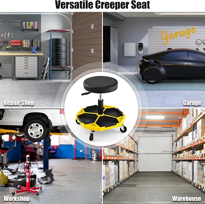 IRONMAX Rolling Mechanic Stool, Adjustable Shop Stool Creeper Seat - Image 9
