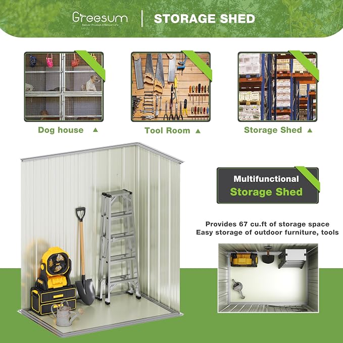 Greesum Outdoor Storage Shed 5 x 3 ft. Utility Tool Shed Metal Storage Garden - Image 6