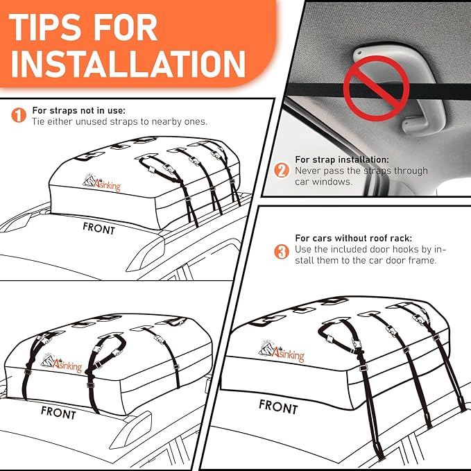 Asinking Car Roof Bag Rooftop top Cargo Carrier Bag 15 Cubic feet Waterproof - Image 7