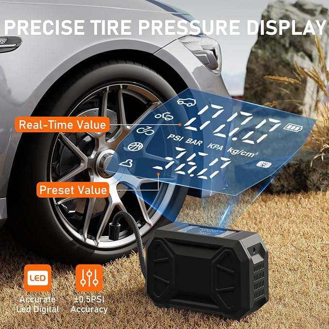 Tire Inflator Portable Air Compressor, 150 PSI Cordless Tire Pump - Image 4
