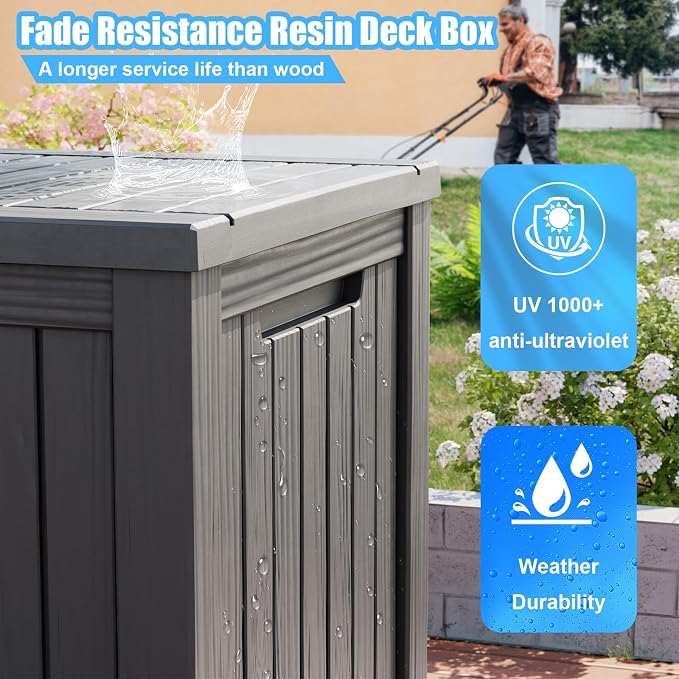 200 Gallon Lockable Resin Deck Box, Waterproof & UV-Resistant Outdoor Storage - Image 7