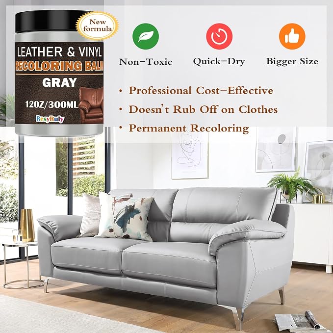 Gray Leather Recoloring Balm Vinyl Auto Dash Board Car Seats Interior Paint - Image 4