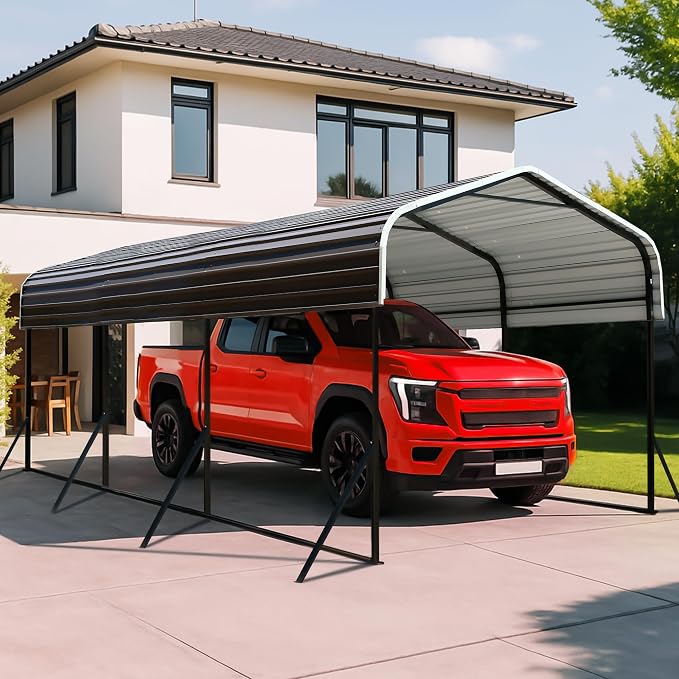 10x15 Metal Carport with Base Fixings Heavy Duty Garage Outdoor Chrome Plated by ZYNFYLUS