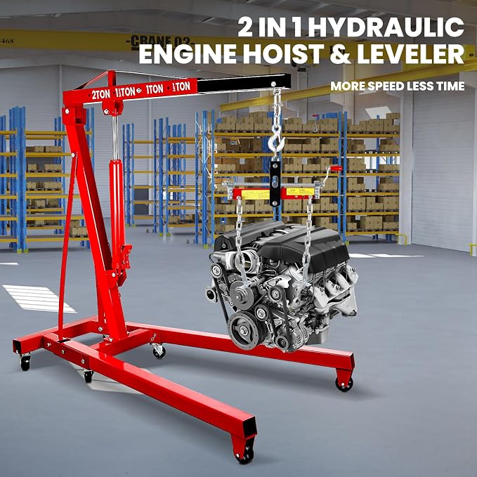 Engine Lift with Load Leveler, 2T Heavy Duty Alloy Steel Folding Cherry Picker - Image 2