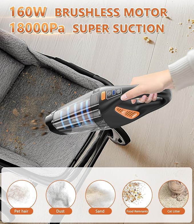 Handheld Vacuum Cordless, 18000Pa 160W Hand, 30Min Car Vacuum Portable Cordless - Image 2