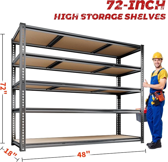48"W Garage Shelving, 2650LBS Storage Shelves heavy duty, 5 Tier Metal Shelving - Image 2