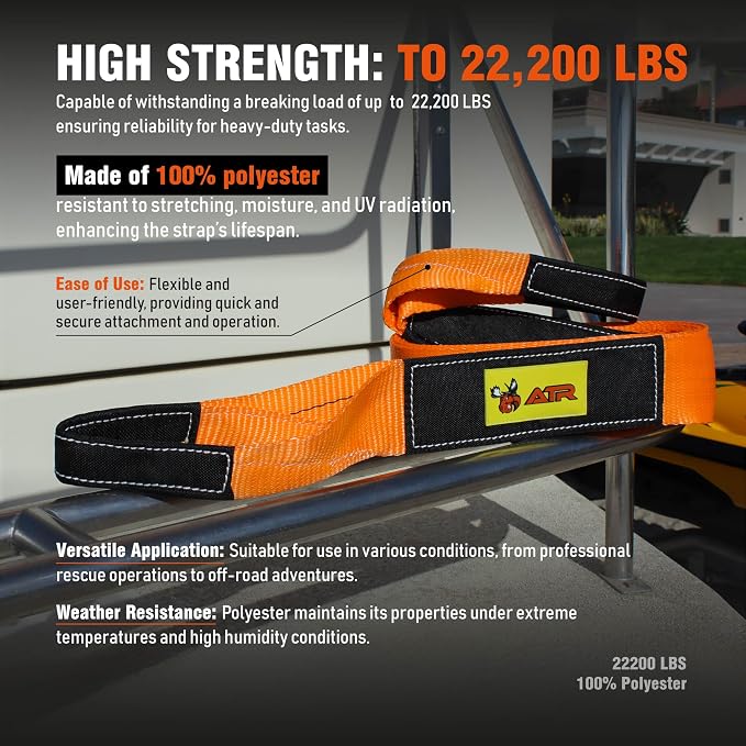 ATR Recovery Tow Strap 3" x 20ft – 22, 200 lbs Breaking Strength, Heavy Duty - Image 5