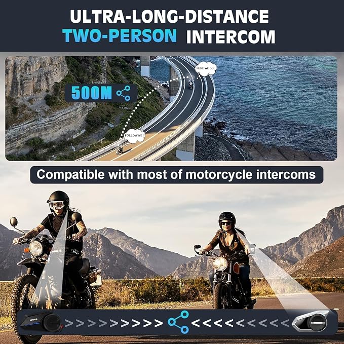 Motorcycle Helmet Headsets, 2 Riders 500M Helmet Communication System S2 - Image 4