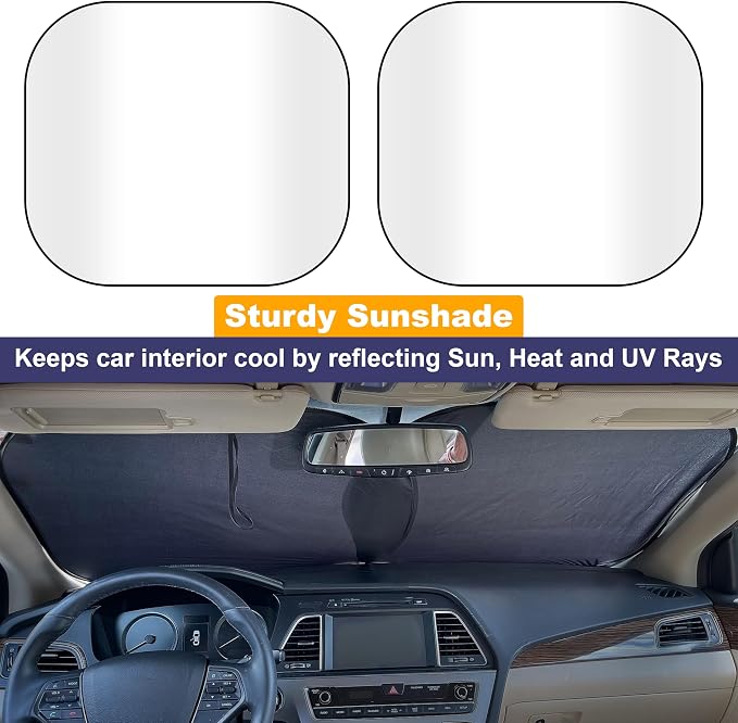 EcoNour 2 Piece Sunshade for Car Windshield | Durable 240T Polyester Car - Image 2