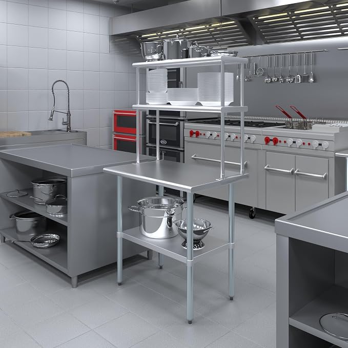 AmGood Stainless Steel Work Table Double Tier Overshelf | NSF - Image 4