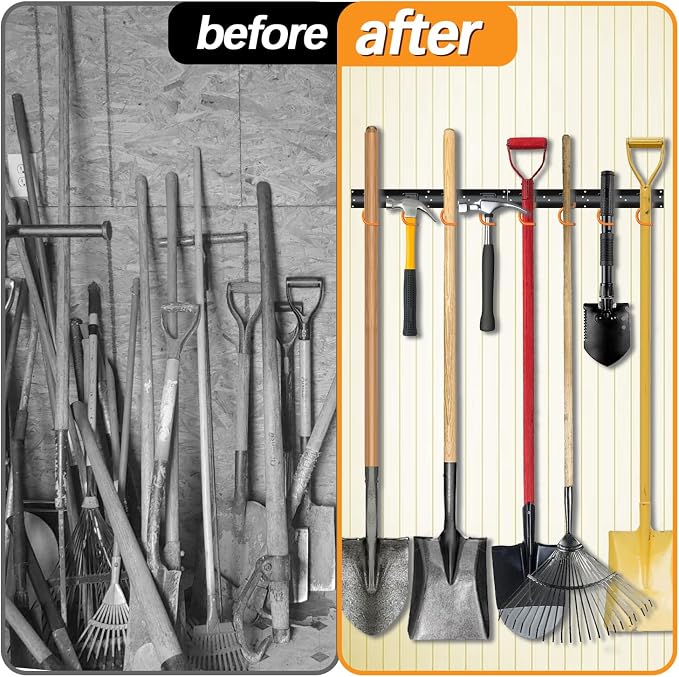 3-H 24×16" All Metal Garden Tool Organizer Wall Mount, Broom Holder Wall Mount - Image 7