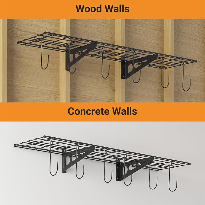 1x4 ft Garage Shelving with 6 Bike Hooks, Pantry Storage, 150 lbs Total Load - Image 4