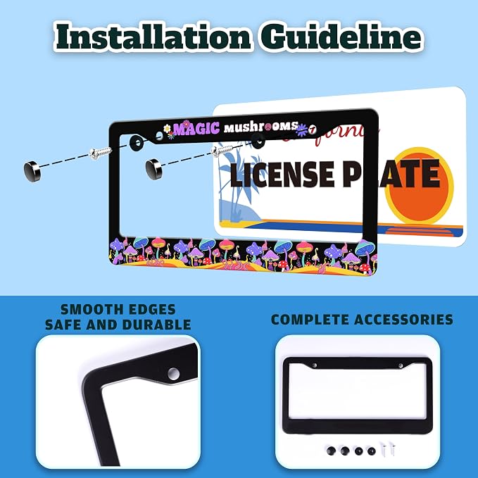 Magic Mushrooms License Plate Frame Colorful Dream Stainless Steel License - Image 4