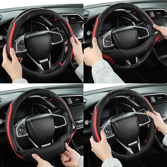 Car Steering Wheel Cover, Leather Steering Wheel Cover Red Universal 14.5-15 - Image 7