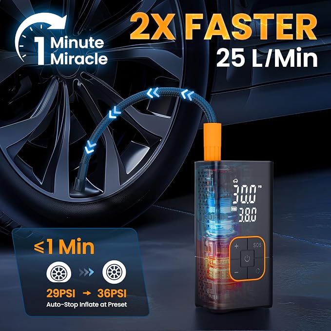 Tire Inflator Portable Air Compressor-150PSI Bike Pump, Portable Tire Inflator - Image 2