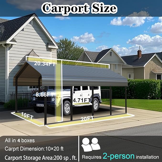 10x20FT/20x20 FT Metal Carport Heavy Duty - Image 2