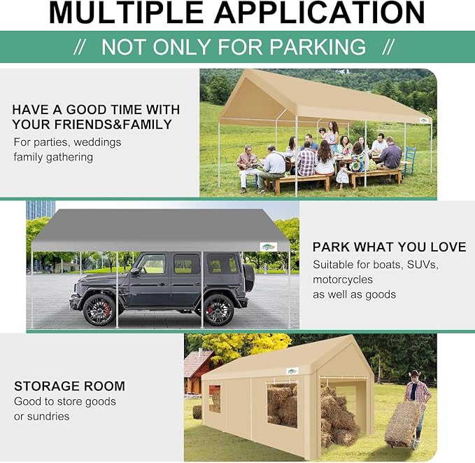 COBIZI 12x20ft Carport Heavy Duty, Portable Car Garage Outdoor Party Tent - Image 6