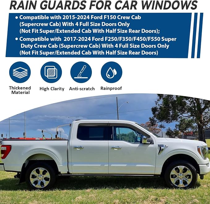 4pcs Front+Rear Smoke Tint Sun/Rain Guard Outside Mount Tape-On Vent Window - Image 2