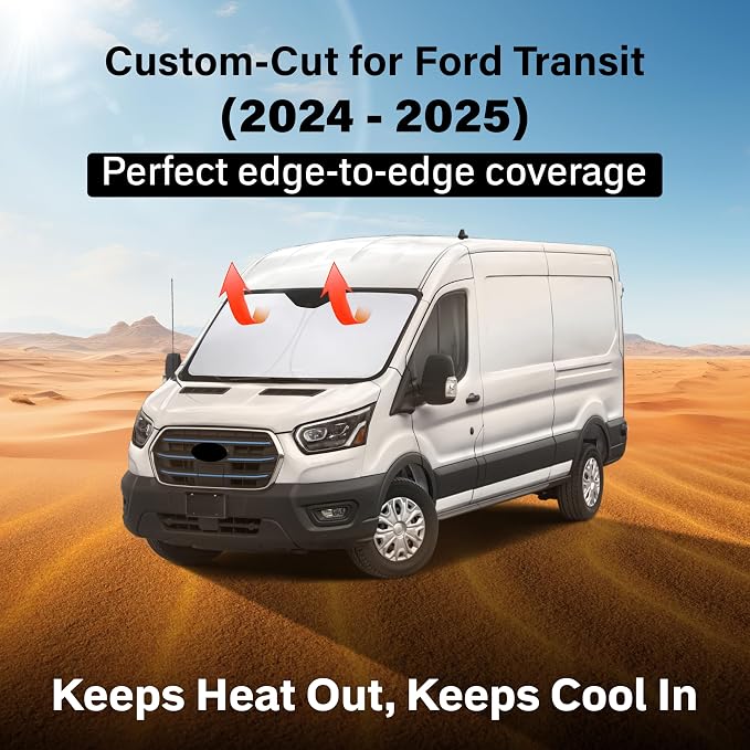 Econour Windshield Sun Shade for 2024 2025 2026 Ford Transit 350 Custom Fit - Image 2