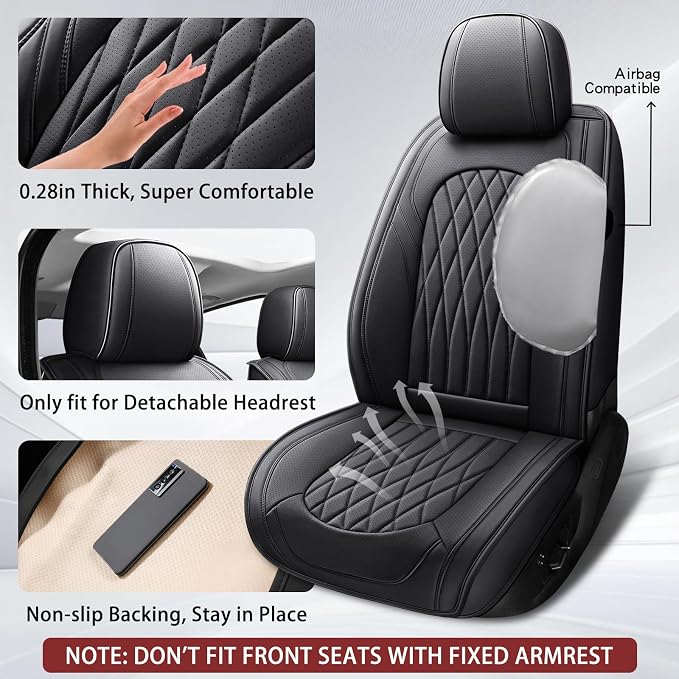 WELLDO Car Seat Covers Full Set, Leather Seat Covers - Image 4
