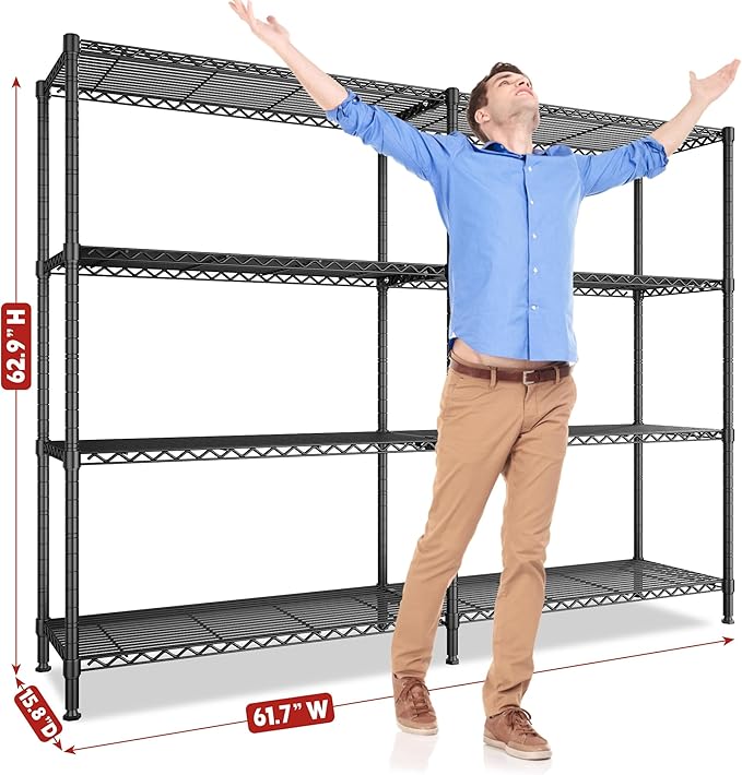 REIBII 61.7''W Storage Shelves Load 1220LBS Wire Shelving Unit 4 Tier Metal - Image 3
