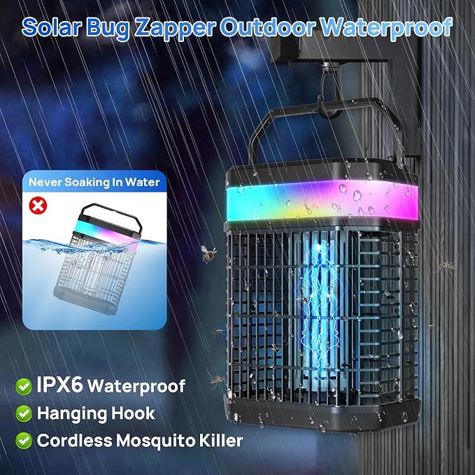Solar Bug Zapper Outdoor 4000V Mosquito Zapper Solar 2IN1 Bug Repellent Outdoor - Image 6