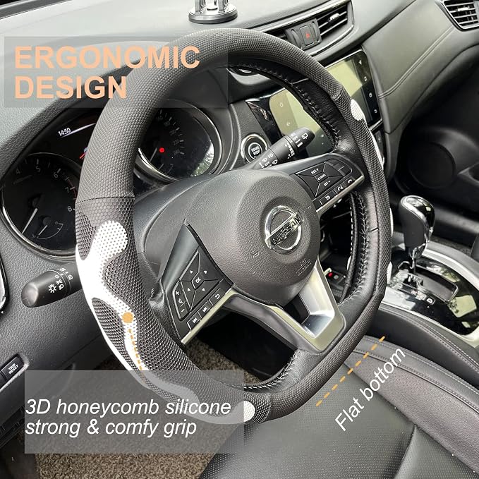 PINCTROT D Shaped Comfy Grip Steering Wheel Cover, Anti-Slip Design, Flat - Image 2