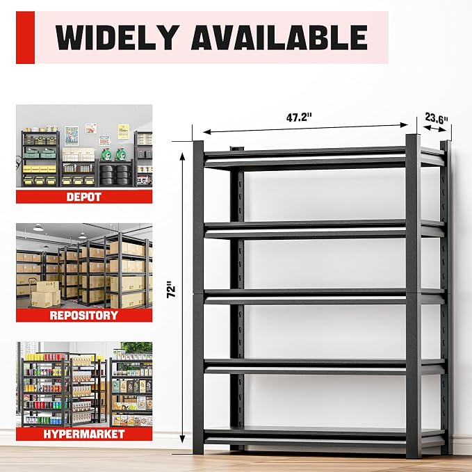 Heavy Duty Shelving – Metal 5 Shelf Storage Unit - Image 2