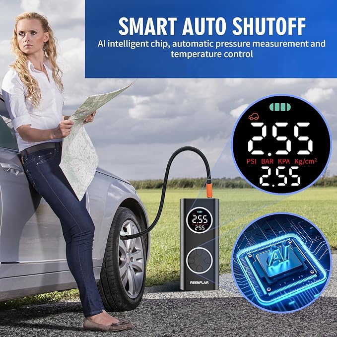 Cordless Tire Inflator with Dual Nozzle & Digital Gauge, 150PSI Portable Air - Image 5